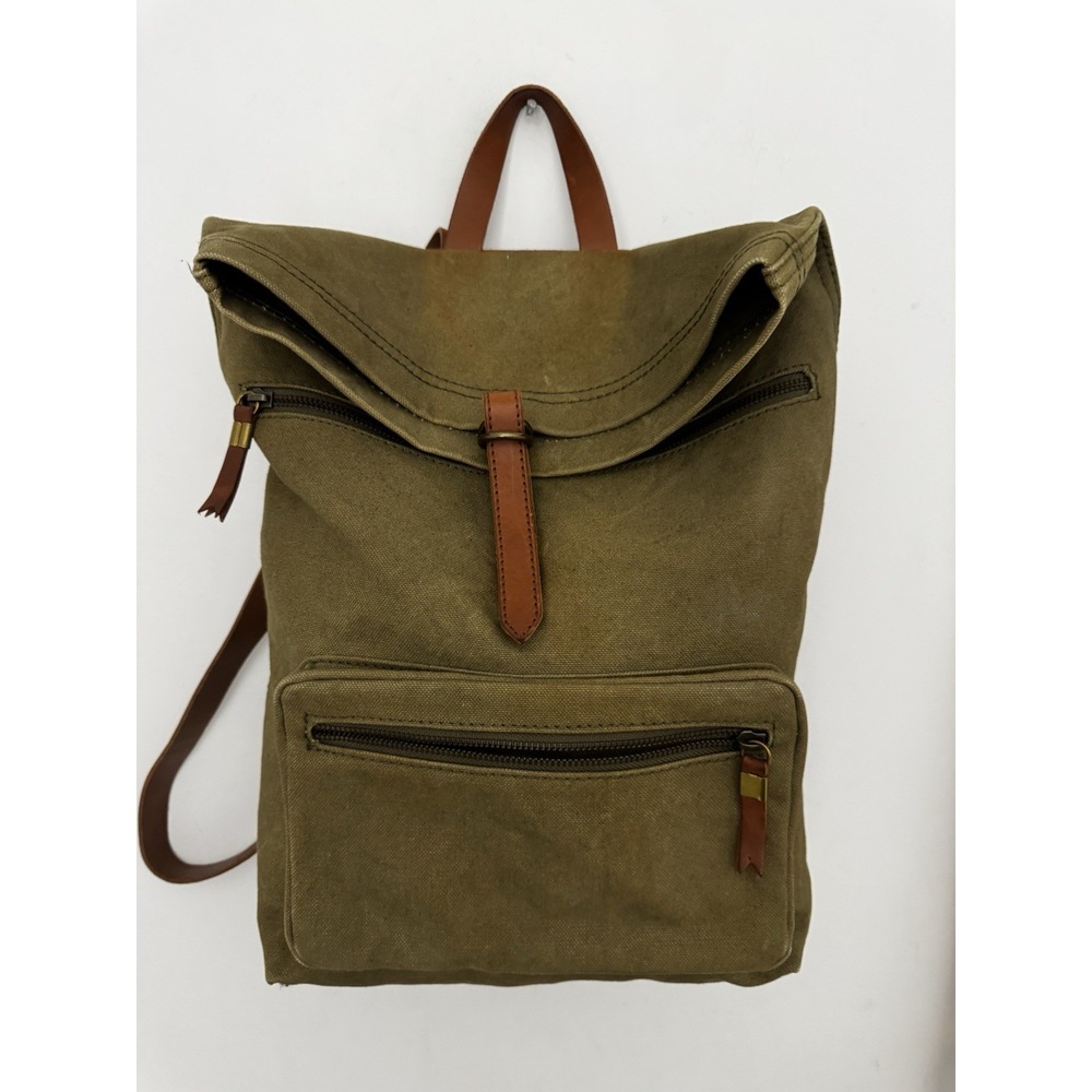 Madewell Fold over Backpack Canvas And Leather Trim, Olive Green!